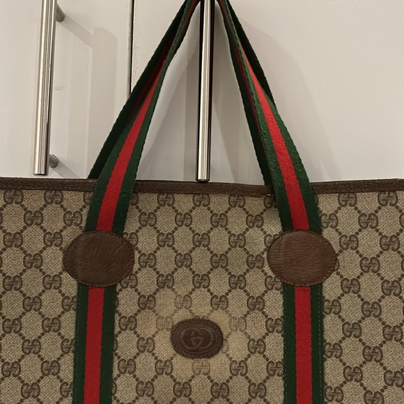 Gucci Supreme Tote Web Canvas & Leather Accents & Striped Guitar Double Handles - Picture 3 of 16